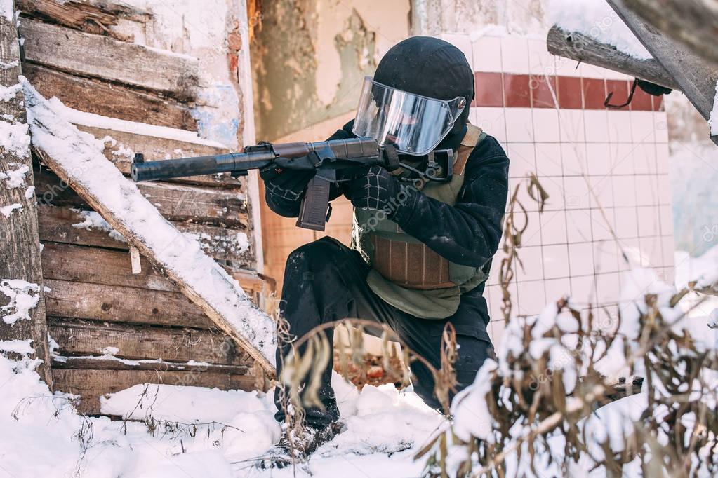 Russian spetsnaz FSB officer. Counter-terrorist Alpha group. Russian soldier. 