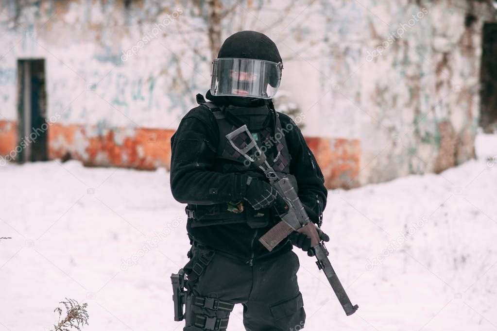 Russian spetsnaz FSB officer. Counter-terrorist Alpha group. Russian soldier. 
