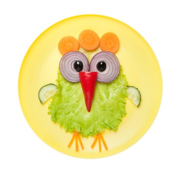 Komik tavuk sebze plaka üzerinde yapılan