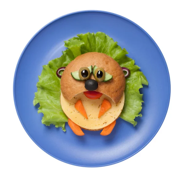 Smutny sandwich chomik stworzony na niebieski płyta — Zdjęcie stockowe