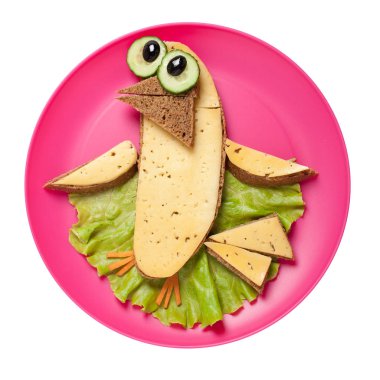 Pembe plaka üzerinde yapılan komik sandviç kuş