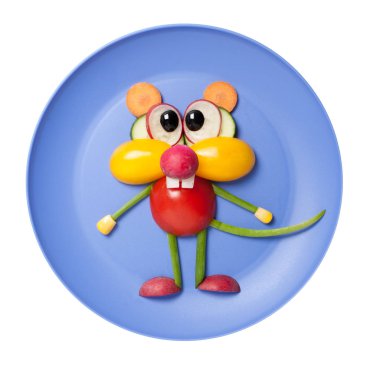 Fare mavi tabak sebze ile yapılan