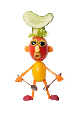 Komik domates yemek çatal ve kaşık