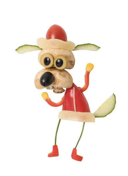 Funny dancing Santa dog made with vegetables