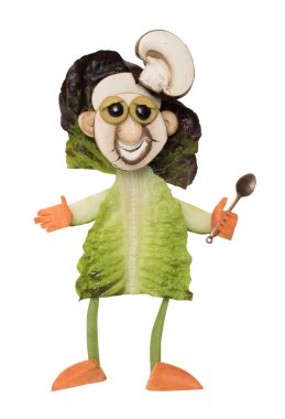 Salata ve beyaz arka plan üzerinde mantar ile aşçı yaptı