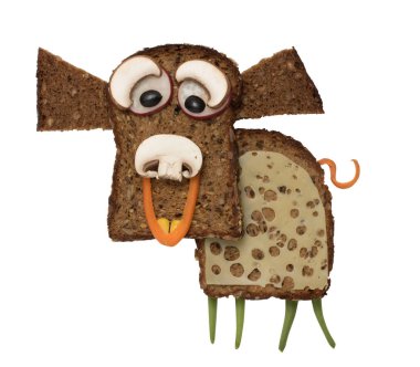 Ekmek ve peynir beyaz zemin üzerine yapılmış domuz