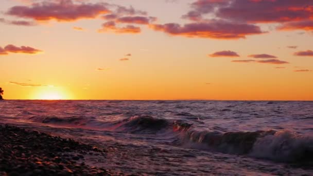 Hermosa puesta de sol sobre el lago Ontario, Estados Unidos — Vídeos de Stock