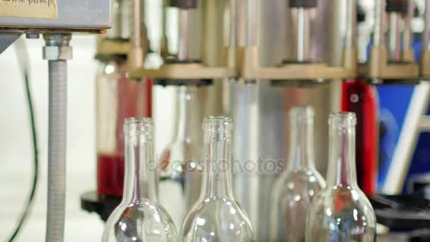 verser le vin dans des bouteilles sur le convoyeur. Travail dans la cave 