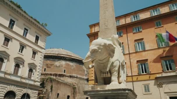 Berninis elefant auf der piazza della minerva. Steadicam-Aufnahme — Stockvideo