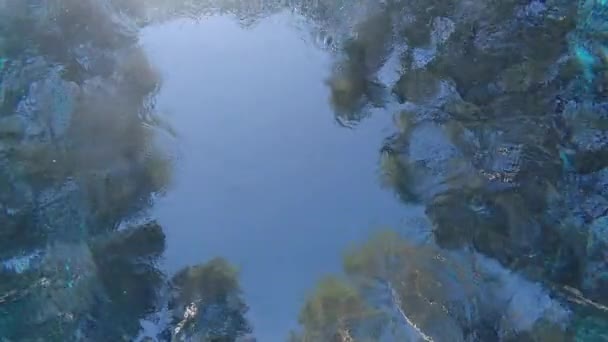 Un homme nage dans la piscine, nage au-dessus de la caméra. Vidéo sous-marine 