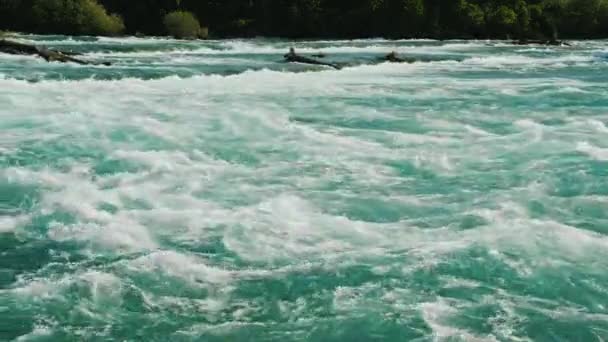 Όμορφη νερό του ποταμού Νιαγάρα. Ένα καθαρό ποτάμι με ένα ισχυρό ρεύμα μπροστά σε Καταρράκτες του Νιαγάρα — Αρχείο Βίντεο