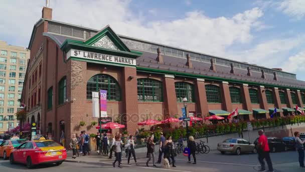 Toronto, Canada, October 2017: St. Lawrence Market in Toronto, Canada. Recognizable building and landmark of the city. An old market with many shops, a popular place among locals and tourists — Stock Video