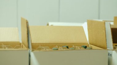 Yığın şişe şarap kutularında. Winery içinde çalışma