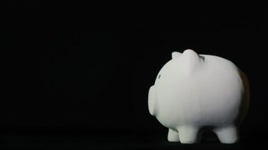 Bitcoins para madeni para kutusu koyarak. Siyah bir arka plan üzerinde. Öldürücü para birimi kavramı birikimi