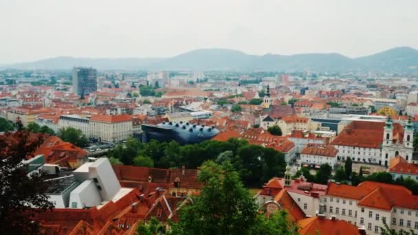 Panorama av den staden Graz i Österrike, ovanifrån — Stockvideo