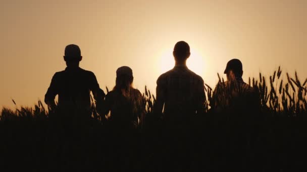 El equipo de agricultores levanta las manos juntos en señal de éxito y confianza en el equipo . — Vídeos de Stock