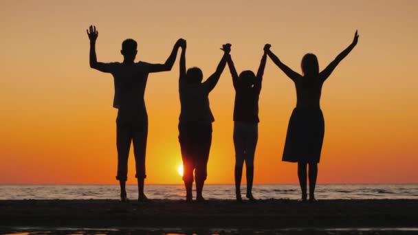 Amigável família multi-geracional juntos levantar as mãos — Vídeo de Stock