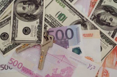 Banka banknot dolar, euro, Rublesi