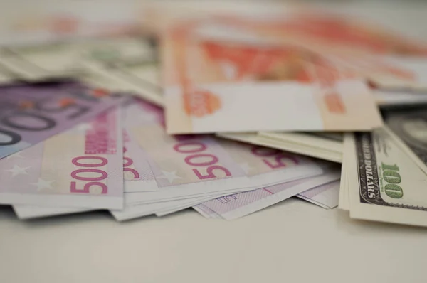 Bank banknotes dollar, euro, ruble — Stock Photo, Image