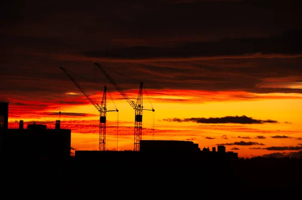 Red sunset over the city