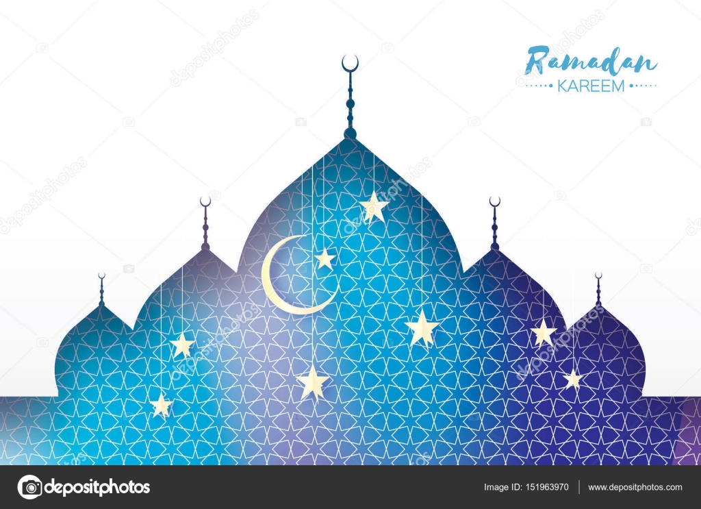 Ramadan Kareem Arabic Window Mosque White Stars In Paper Cut Style Arabesque Pattern Crescent Moon Holy Month Of Muslim Symbol Islam