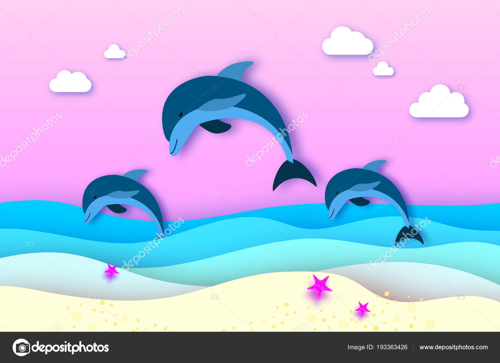 Download Three Jumping Dolphins Sea Paper Cut Style Origami Layered Beautiful Vector Image By C Mash3r Vector Stock 193363426