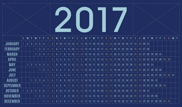 Calendário simples 2017 planejador - agenda do dia e organizador — Vetor de Stock