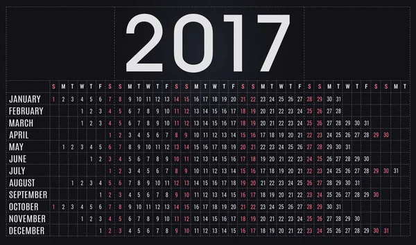 2017 proste planner kalendarz - harmonogram dnia i organizator — Wektor stockowy