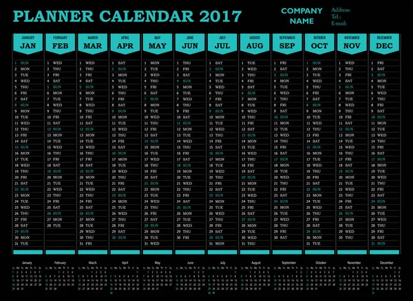 Календарь планирования 2017 для компаний и частного использования — стоковый вектор