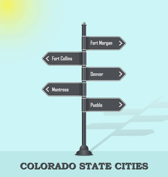 Silniční ukazatel šablona měst - stát Colorado, Usa — Stockový vektor