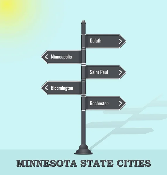 Road signpost template for USA towns and cities - Minnesota state — Stock Vector