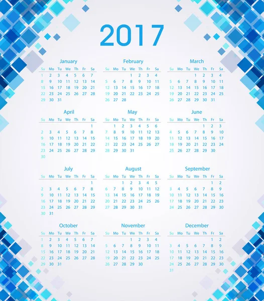 Modelo de calendário simples 2017 para empresas e uso privado — Vetor de Stock