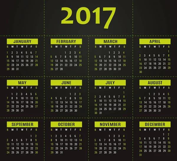 2017 calendário, planejador, organizador e modelo de cronograma para empresas e uso privado — Vetor de Stock