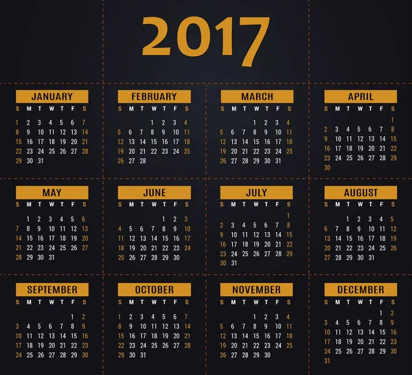 2017 calendário, planejador, organizador e modelo de cronograma para empresas e uso privado — Vetor de Stock