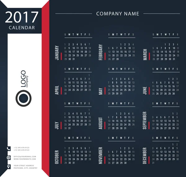 Kalender 2017, Planer, Organisator und Terminvorlage für Firmen und private Nutzung — Stockvektor