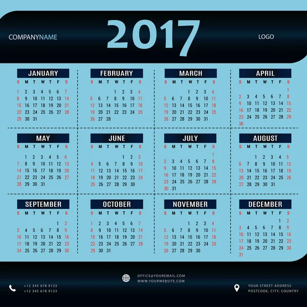 2017 calendário, planejador, organizador e modelo de cronograma para empresas e uso privado — Vetor de Stock
