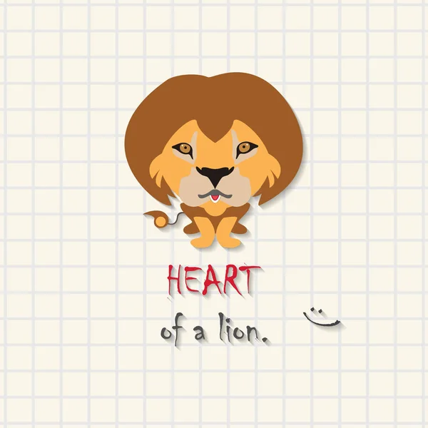 Corazón de un león - escena de león lindo en papel cuadrado matemático — Vector de stock