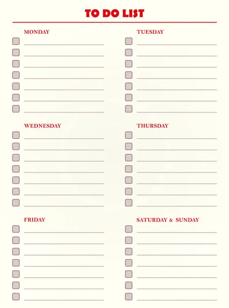 To do list based on weekly days and notes - motivational inscription template — Stock Vector