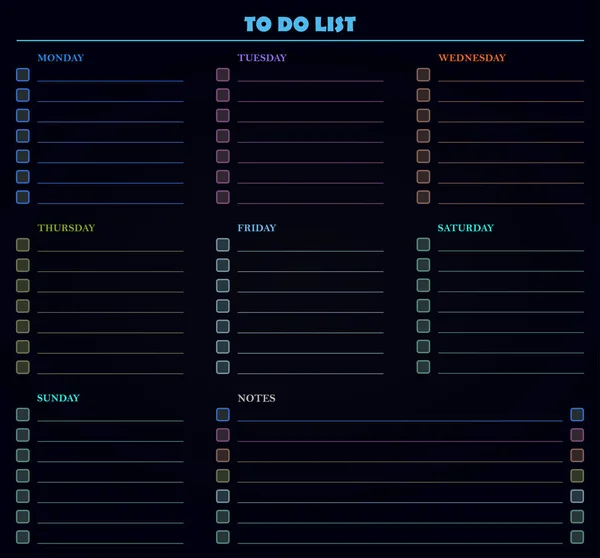 To do list based on weekly days and notes - motivational inscription template — Stock Vector