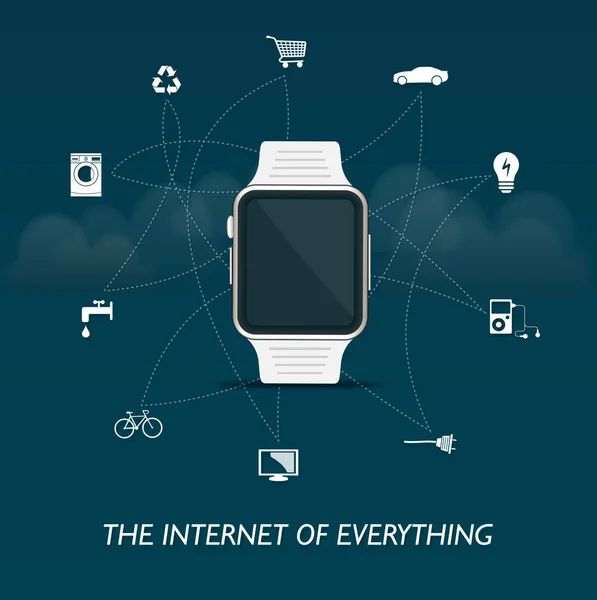 El internet de todo - smartwatch en el diseño del centro — Vector de stock