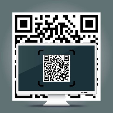QR kodları bir bilgisayarla - hızlı yanıt kodu iş Infographic şablon kodunu çözme