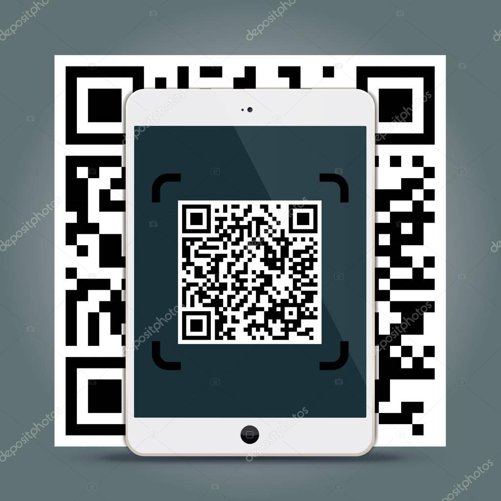 QR Codes decoding with a tablet - quick response code business infographic templat