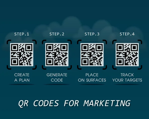 Códigos QR para marketing - los primeros pasos para comenzar a usar los códigos de respuesta rápida - plantilla de infografía empresarial — Vector de stock