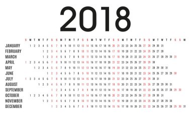 Basit 2018 planlayıcısı takvim ve gün program için özel kullanım ve iş