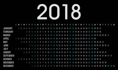 Basit 2018 planlayıcısı takvim ve gün program için özel kullanım ve iş