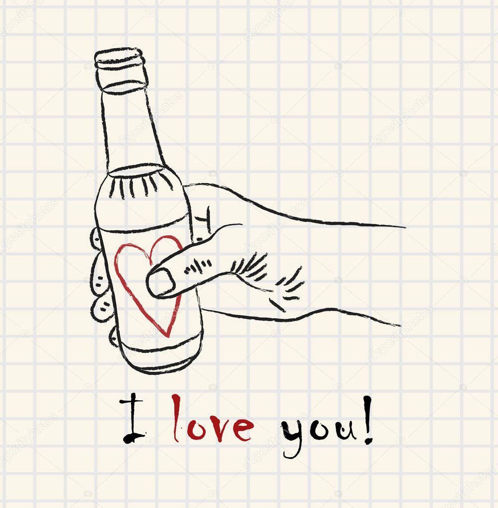 Hand Drawn Hand Holding A Lovely Bottle On Mathematical Square Paper Premium Vector In Adobe Illustrator Ai Ai Format Encapsulated Postscript Eps Eps Format