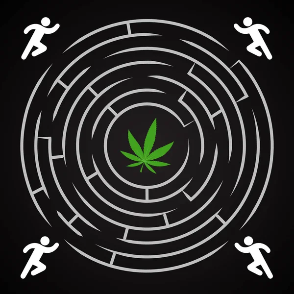 Cannabis-Labyrinth - laufen, um die Vorlage für das Cannabisblatt zu finden — Stockvektor