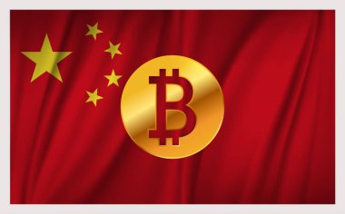 Bitcoin Çin ülkenin ulusal dalgalanan bayrak üzerinde