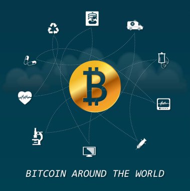 Bitcoin dünyada - sanal para transferi sağlık öğelerinde dayalı dünya Infographic çevresinde