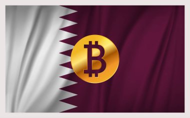 Katar ülkenin ulusal dalgalanan bayrak üzerinde Bitcoin